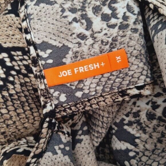 JOE FRESH / Flowy Ruffle Hem Scoop Neck Midi Dress Snake Print Sz 1X - Picture 13 of 14